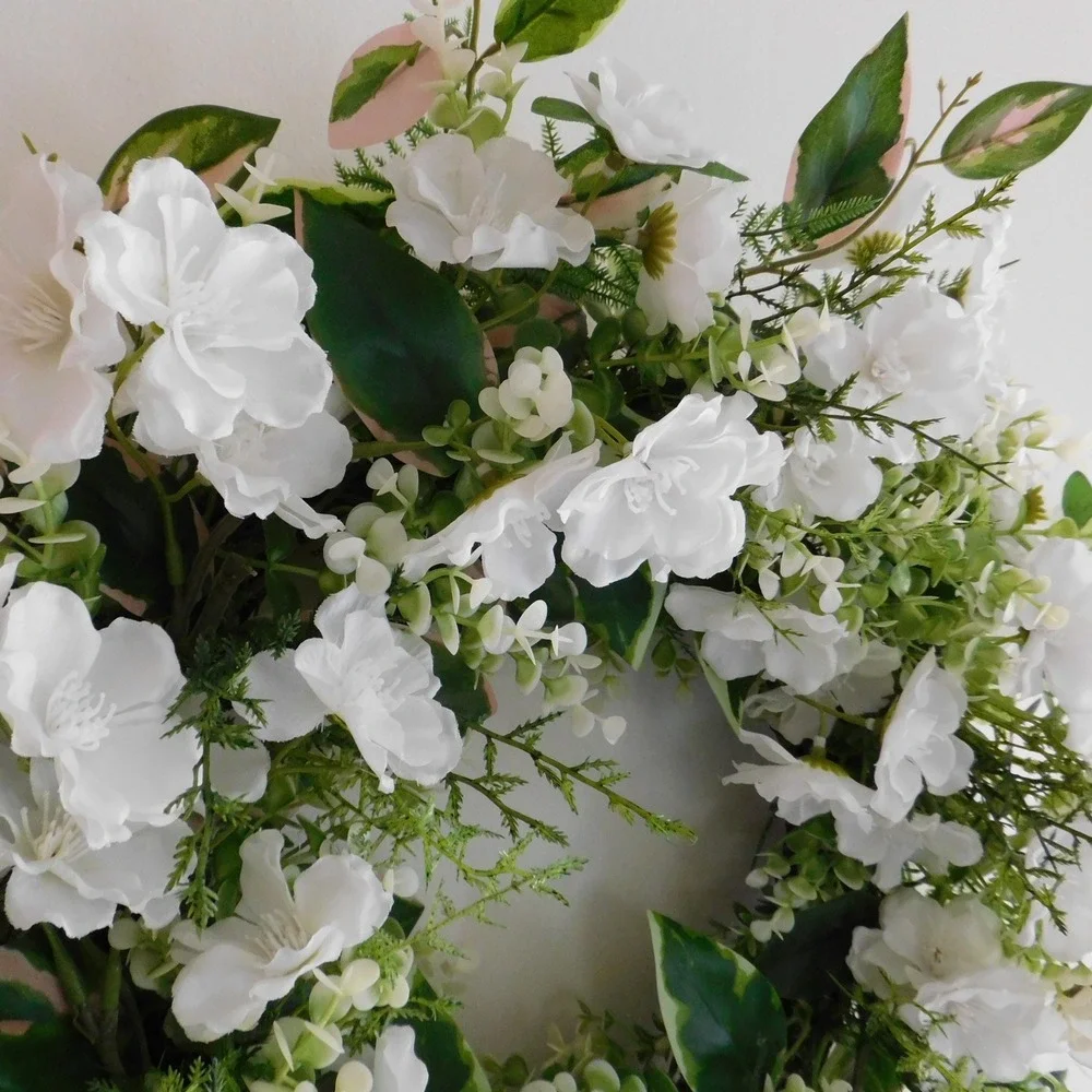 White Flowers with Greenery Wreath for Front Door Spring &‎ Summer Wreath